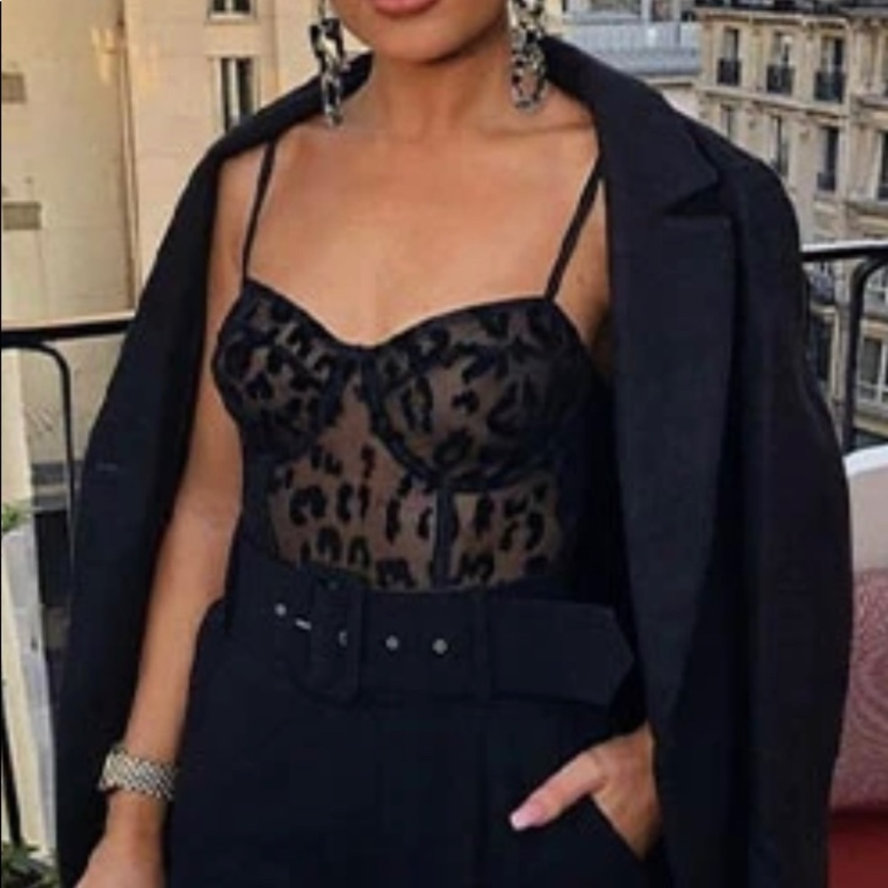 Black leopard print body suit